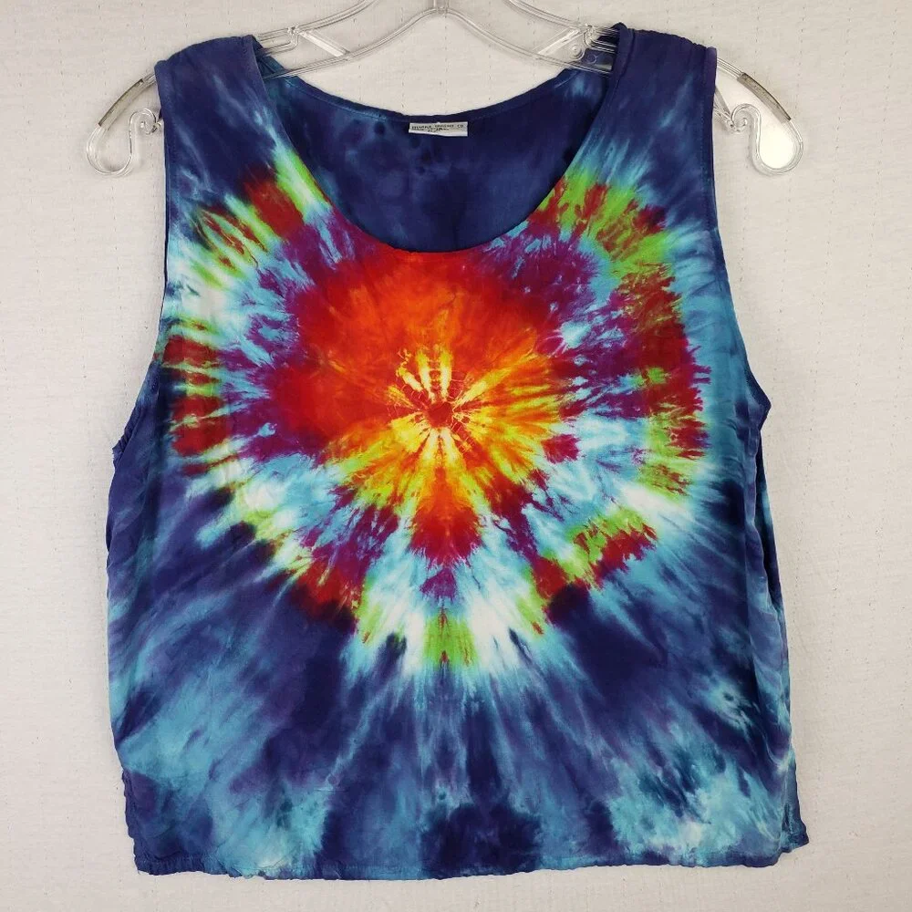 Vintage Dharma Trading Co Tank Top Rayon Tie Dye Psychedelic Hippie size L/XL